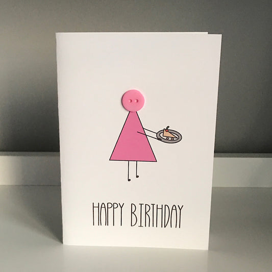 Girl, Holding Cake - Happy Birthday Card