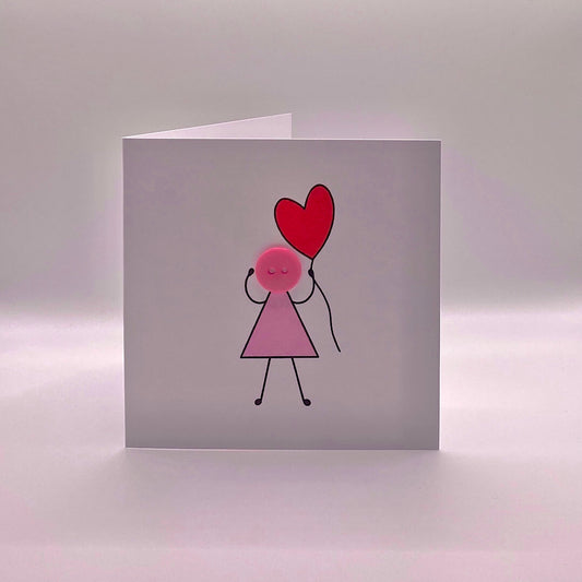 Girl, Heart Balloon- Valentines Card
