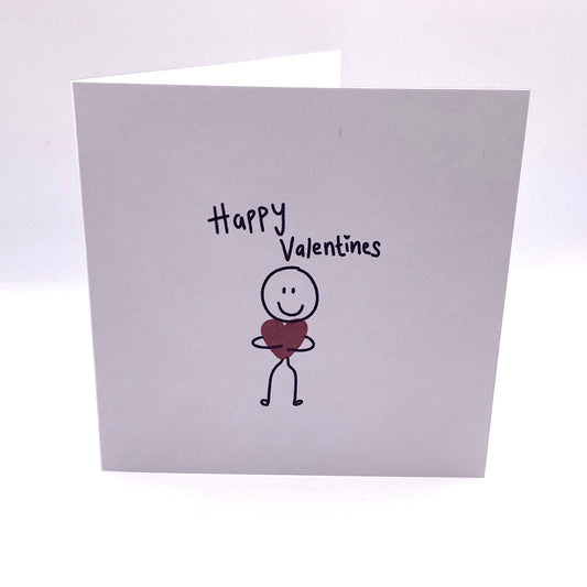 Stick Man, Holding Heart - Valentines Card