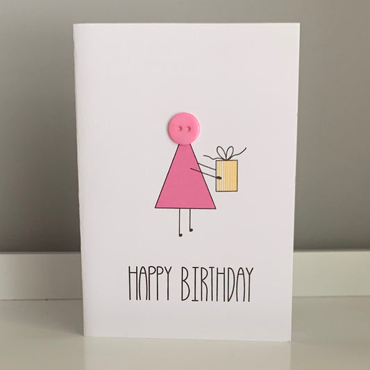 Girl, Holding Present - Happy Birthday Card