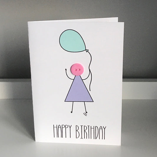 Girl, Holding Balloon - Happy Birthday Card