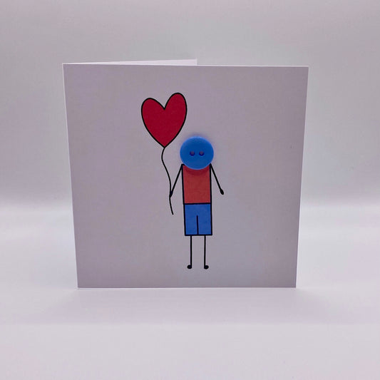 Boy, Heart Balloon- Valentines Card