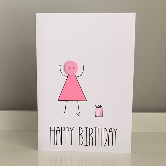 Girl, Present On Floor - Happy Birthday Card