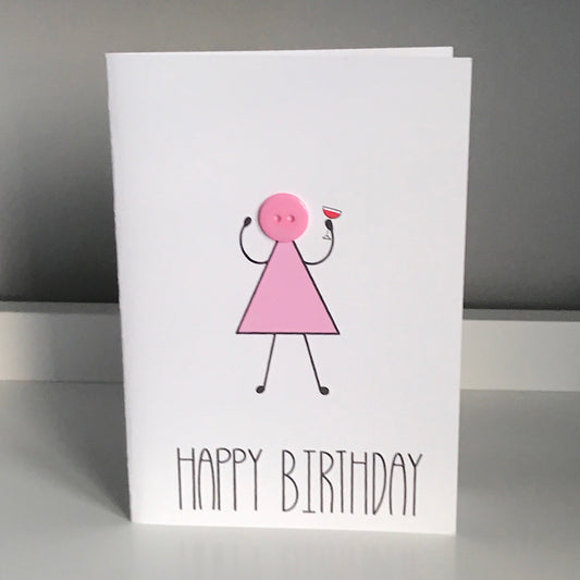Girl, Holding Wine Glass - Happy Birthday Card